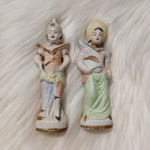 Vintage Japan Ceramic Knick Knack Figures Japanese Man Woman Figurines Decor mcm